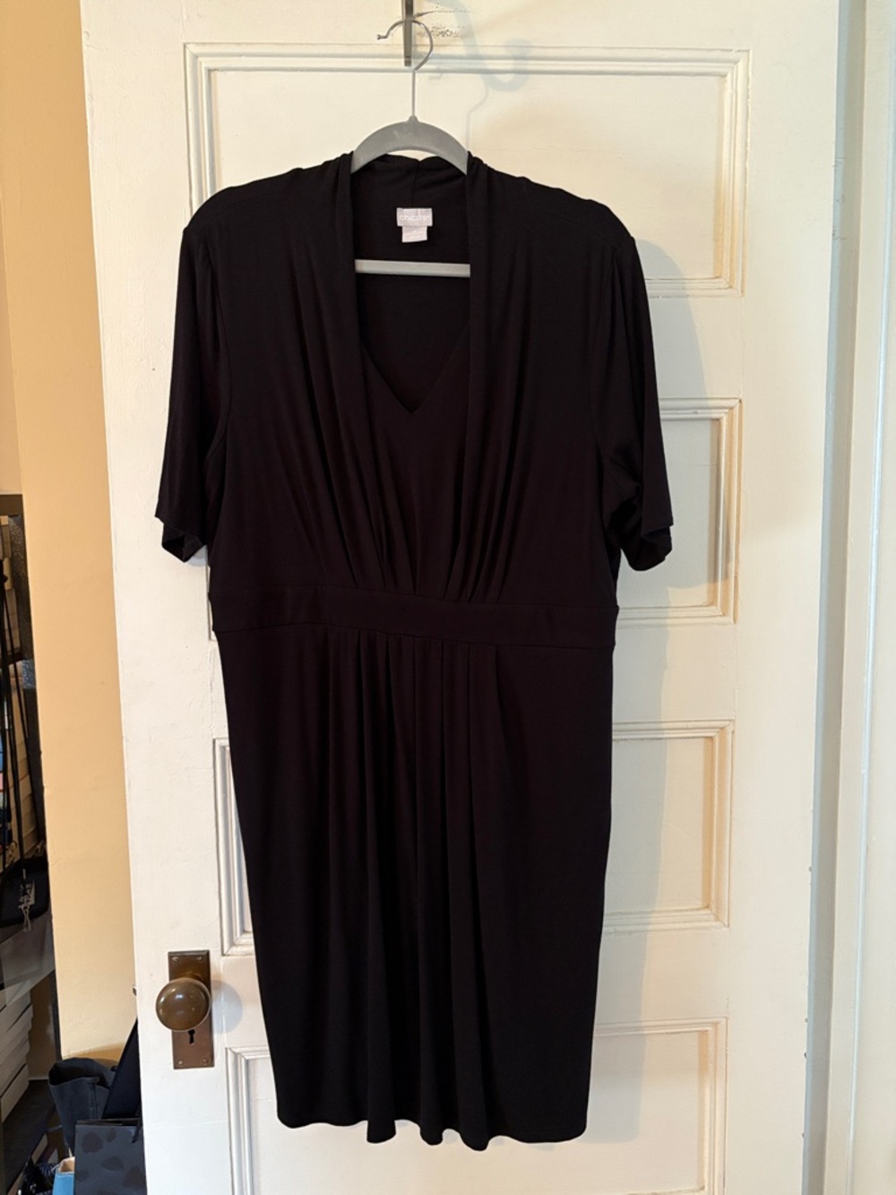 Chico's Black Short-Sleeve V-Neck Dress - Picture 2 of 11